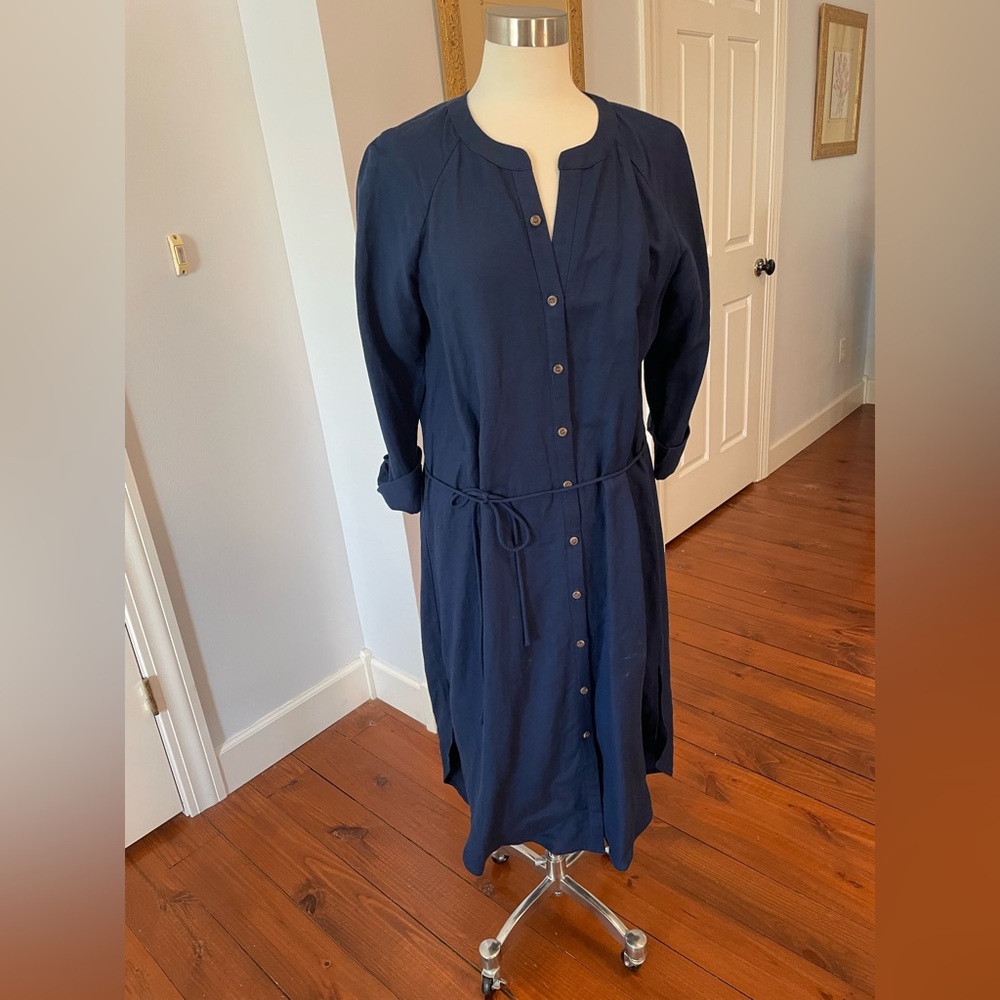 Women’s navy midi button down dress by Loft